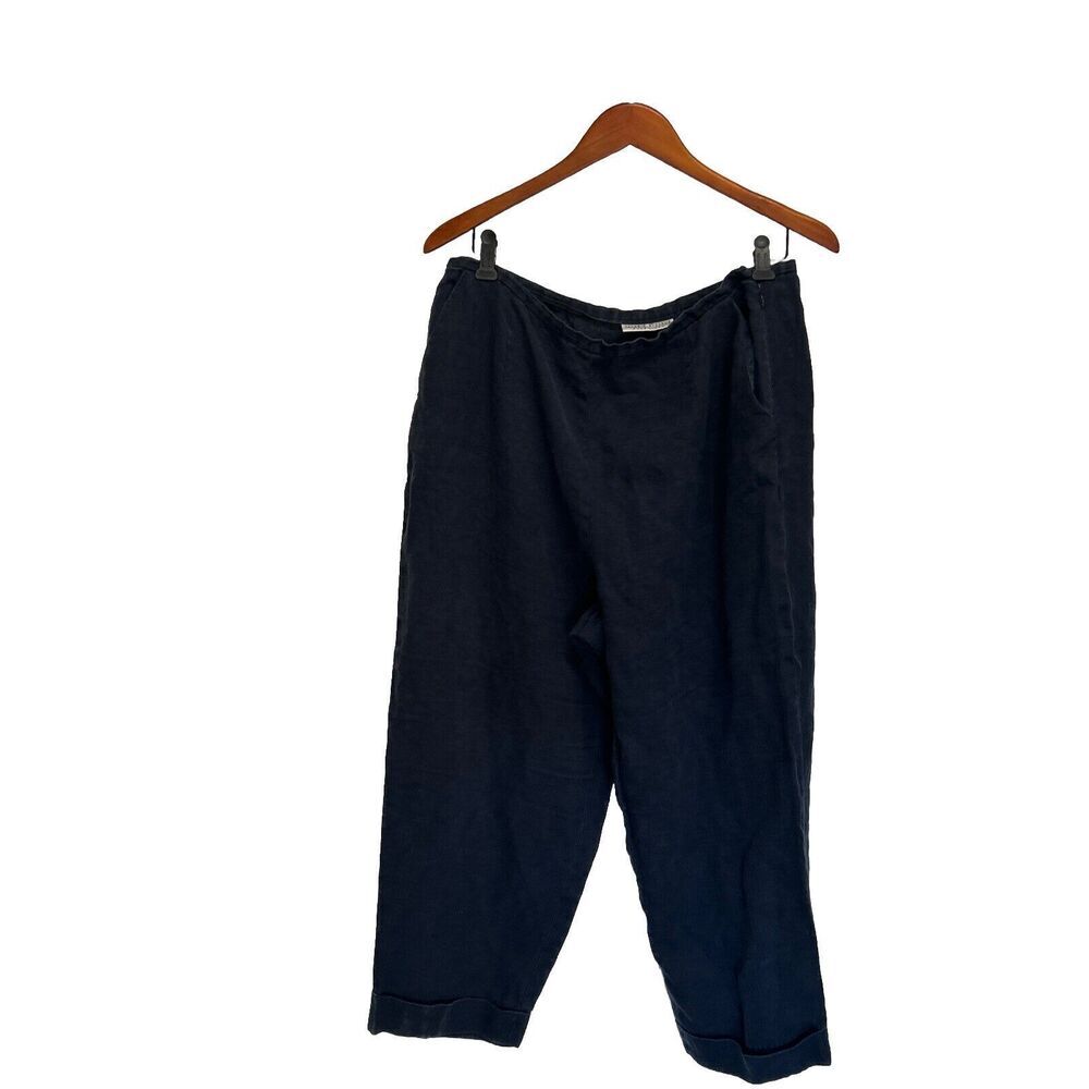 Valerie Stevens Pure Linen Crop  Pants Womens Size 16 100% Linen Blue Pockets